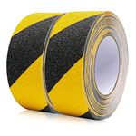 2 Rolls yellow and black Anti Slip Tape High Traction strong grip Tape Safety stair treads Self Adhesive Non-slip tape,50mm * 10m Warning Tape use Bomei Pack