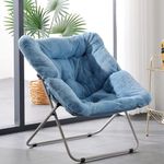 Givjoy Comfy Saucer Chair, Soft Faux Fur Oversized Folding Chair, Flexible Lounge Lazy Chair for Kids Girls Teens Adults, Moon Chair for Dorm Rooms, Bedroom, Living Room