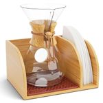 HEXNUB – Caddy for Pour Over Coffee Maker, Bamboo Stand fits Chemex, Bodum, Cosori Coffee Carafes, Heatproof Mat, Filter Holder for Drip Coffee Maker - Brown Mat