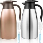 2 Pcs 68 oz Thermal Coffee Carafe Insulated Stainless Steel Coffee Carafe for Hot Liquids Vacuum Thermal Pot Creamer Carafe Dispenser with Brushes Keeping Hot 12 Hours (Silver,Copper-Gold)