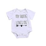 Infant Boys Girls Cotton Romper Toddler Baby "My Auntie Loves Me" Short Sleeves One-Piece Bodysuit Outfits White,70/3-6M