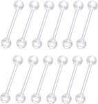 BodyBonita 12PCS Flexible Acrylic Nipple Tongue Barbell Ring Ball Straight Bar Nipple Retainer Piercing Jewelry 16mm 14G