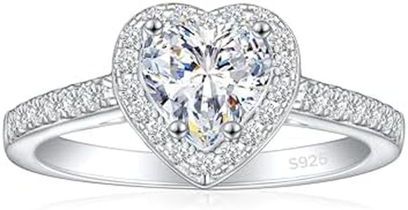 JALOKIVI 1.4CT 925 Sterling Silver Engagement Rings for Women Heart Cut Halo Cubic Zirconia Promise Rings for Her Size 4-12, Metal, Cubic Zirconia