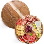 Suwimut Set of 2 Cheese Board Set, 12 Inch Acacia Wood Large Round Charcuterie Board Food Serving Tray for Fruit Salad Cheese, Kitchen Gift Set for Wedding, Housewarming, Bridal Shower, Anniversary