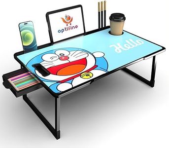 OPTIFINE Foldable Wooden Mini Laptop Table for Bed, Study Table with Drawer, Tablet/Mobile Holder for Kids & Adults->> (Black-US-COTTED-DOREMON)