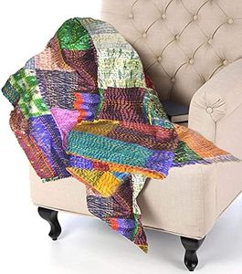 Blanket Bedding Bedspread Bed Kantha Vintage Handmade Silk Patchwork Indian Art Cover India Sari Bohemian Spreads Washed Patola Spread Quilt