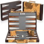 Backgammon Set - 15" Travel Backgammon Set with Bonus Checkers & Dice - Luxury Leather Case - Backgammon Sets for Adults and Family - Strategy & Instruction Guide Book