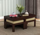 THANGLALA Sheesham Wood 2 Seater Centre Coffee Table with Cushion for Home Wooden Tea Table for Living Room (Walnut Finish)