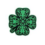 PVC Patch 3.5''x3.5'' Lucky Clover Leaf - GLOW-IN-THE-DARK, green, black