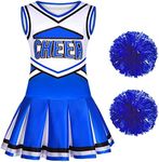 Doxrmuru Girls Cheerleader Costume Cheerleading Outfit for Halloween Party Birthday Gift (Blue, 5-6 Years)