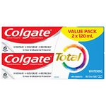 Colgate Total Whitening Anticavity Fluoride Gel Toothpaste, 2 X 120 mL