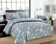 Tache Home Fashion Tache 3 Piece Cherry Blossom Dusk Floral Grey Rustic Duvet Cover Set, Cal King, California