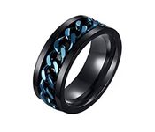 HIJONES Jewellery Mens European Style Rotatable Chain Stainless Steel Ring Black Blue Size S