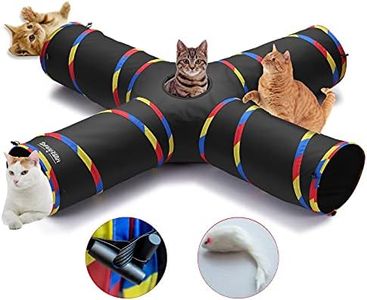 4 Way Cat Tunnels for Indoor Cats, Collapsible Tube 10 Inch Diameter & 47 Inch Longer Cat Tunnel Toy, Bell Ball for Pet Play Puppy Kitten Rabbit (Black)