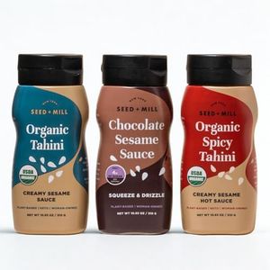 Seed + Mill - Tahini Sauce - Squeezy Trio - Vegan, Kosher, Keto, Paleo, Gluten Free - Silky Smooth Texture - Great in Hummus, Dressings, on Falafel - Vegan, Kosher, Non-GMO - 3-10.93oz Squeeze Bottles