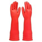 Rubber cleaning gloves 1 Pairs for kitchen,Cotton Lining,Dishwashing gloves long with lined,Reuseable.(Small)