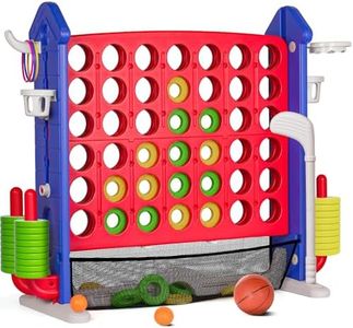 Handwell Giant 4-in-A-Row, Jumbo 4-to-Score Giant Game w/Basketball Hoop, Indoor Outdoor Family Connect Game for Kids & Adults