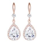 Linawe Wedding Earrings Rose Gold, Imitation Diamond Dangle Rhinestone Drop Earrings for Women Trendy, Cubic Zirconia Chandelier Earrings Crystal Teardrop Jewelry Set