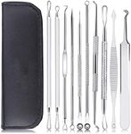 Blackhead Remover Tool Kit, 10 Pieces Comedone Extractor Tool Blemish Whitehead Removal Acne Needle Pimple Spot Popper Stainless Steel, Gold