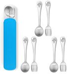 Herogo Kids Cutlery Set, 7 Pieces Stainless Steel Children’s Toddler Cutlery Set Include 3 Giraffe Fork, 3 Cat Spoon, 1 Portable Case, Animal Pattern Flatware Utensils Set, Dishwasher Safe, Silver