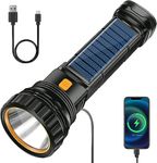 Flashlight, Solar/Rechargeable Multi Function 1000 Lumens LED Flashlight, with Emergency Strobe Light and 1200 Mah Battery, Emergency Power Supply and USB Charging Cable, Fast Charging