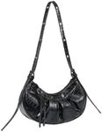 SHENHE Women's Casual Hobo Shoulder Bag Y2K PU Leather Ruched Zipper Clutch Handbag Black One-Size