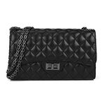 Quilted Crossbody Bags for Women Leather Ladies Shoulder Purses with Chain Strap Stylish Clutch Purse, Black, Medium