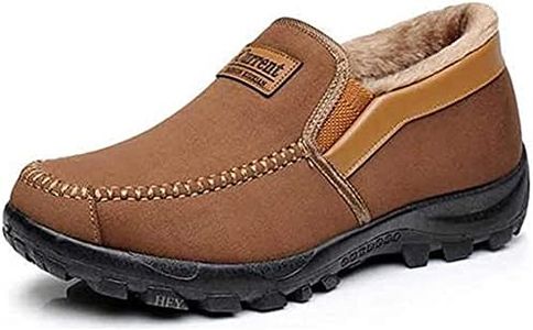 Asifn Men's Moccasins Slippers Slip on Loafers Fur Lined Walking Driving Shoes Indoor Outdoor Short Boots,Brown,7 US,24.5 cm Heel to Toe