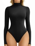 Avidlove Bodysuits for Women High Neck Long Sleeve Body Suits Snap Closure Double Lined Mock Neck Bodysuit Soft Black, M