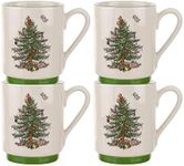 Spode Christmas Tree Stackable Mugs, Set of 4 - Festive 12oz Holiday Coffee Cups for Tea, Hot Cocoa - Fine Earthenware, Space-Saving Design, Dishwasher & Microwave Safe - Holiday Drinkware
