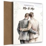 Gay Wedding Day Card - Luxury Watercolour Wedding Cards for Two Grooms - Congratulations Mr and Mr Newlyweds when Tied the Knot!