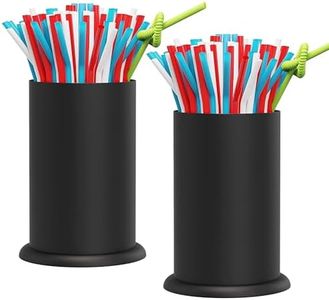 MyLifeUNIT Straw Holder Dispenser, Stainless Steel Kitchen Utensil Organizer 6.7" x 4.9", Black (2 pack)