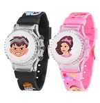 Time Up Digital Dial Combo of 2 Cartoon Glowing Rotating Cap Kids Toy Watch for Boys & Girls (Age:3-10 Years)-RC256-BN-10X (Black-Pink)