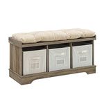 Walker Edison Furniture Company Modern Farmhouse Entryway Shoe Storage Bench Totes Upholstered Cushion Hallway Organizer, 42 Inch, Grey Wash