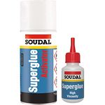 Soudal 115103 HIGH Viscosity SUPERGLUE 50g + ACTIVATOR 200ml Bonding MITRE Kit, White