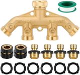 Twinkle Star 4 Way Heavy Duty Brass Garden Hose Splitter,3/4" Garden Hose Fitting Quick Connectors Female and Male, 1 Teflon Tape & 6 Rubber Washers for Garden Hose Adapter Connections