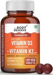 The Body Reserve Vitamin D3 K2 MK7-120 Veg Tablets, 100% RDA Plant-Based Vitamin D3 Supplement from Lichen Source with Vitamin K2 as MK7 Menaquinone