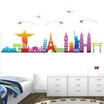 StickMe 'Travel Around The World - World Wonders - Trip - Tour - Journey - Airplane - Decorative - Creative - Colorful - Wall Sticker' -SM714 (Multi Colour, Vinyl - 185cm X 75 cm)