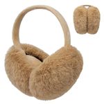 Justay Comf Foldable Ear Muffs Women Soft Thermal Fluffy Faux Fur Ear Warmers Ear Cover Head Accessories Protection from Wind Ladies Gift for Winter Outdoor Christmas,B-Brown