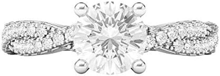 Sterling Silver Full Side Stones Twisted Vine Simulated 1.0 CT Diamond Engagement Ring Promise Bridal Ring, sterling-silver Simulated Diamond, Created Diamond