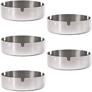 Juvale 5 Pack Stainless Steel Ashtrays for Cigarettes, Outdoor, Indoor Round Patio Ashtray, 3 Slots Each (4 x 4 x 1.2 In)