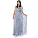 Maya Deluxe Women's Ladies Dress for Wedding Guest Plus Size Empire High Waist Sequins Short Sleeve Evening Bridesmaid, Blue, 26