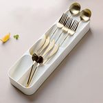 FOREVERIE Compact Small Cutlery Tray Organiser, Utensil Holder for Drawers, Kitchen Silverware Drawer Organizer Divider for Spoons Forks & Short Knives, White Green