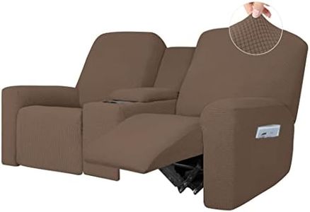 Easy-Going 1 Piece Stretch Reclining Loveseat with Middle Console Slipcover, 2 Seater Loveseat Recliner Cover with Holder and Storage, Recliner Couch Sofa Cover, Furniture Protector Brown