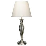 Britalia Satin Chrome Vintage Open Metalwork Table Lamp with Cream Faux Silk Tapered Drum Shade | 53cm Height | 1 x ES E27 Lamp Bulb Required | UK Approved | in-Line On Off Switch