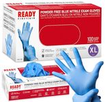 Ready First Aid Nitrile Disposable Gloves, Medical Grade Powder-Free Latex-Free Ambidextrous Examination Gloves Non-Sterile, Multiple Purpose Nitrile Blue Pack of 100 (XL)