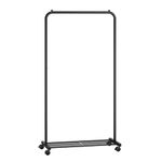 SONGMICS Clothes Rack with Wheels, 29.1 Inch Garment Rack, Clothing Rack for Hanging Clothes, with Dense Mesh Storage Shelf, 77 lb Load Capacity, 2 Brakes, Steel Frame, Black UHSR130B01