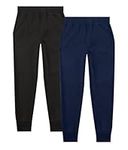 TEX2FIT 2-Pack Stretchy Boys Jogger Sweatpants with Zippered Back Pocket Adjustable Waist and Two Side Pockets (Black/Navy, Large (12-14yrs))