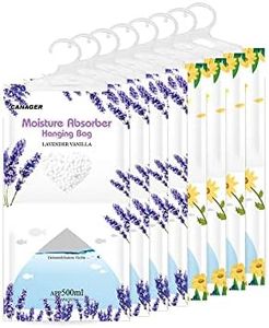 CANAGER Hanging Moisture Absorber, Fresh Scent and Lavender Vanilla Moistureproof Desiccant Hanging Bag，Dehumidifier Bag (8 packs) Hanging Closet Dehumidifier Bags, Moisture Absorb 12.5 oz