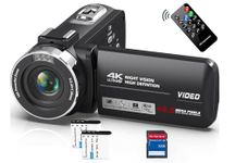 Video Camera Camcorder HD 4K 48MP with IR Night Vision, 18X Digital Zoom Webcam Recorder 3.0'' 270° Rotation Touchscreen Vlogging Camera for YouTube with Remote Control, 2 Batteries, and 32GB SD Card